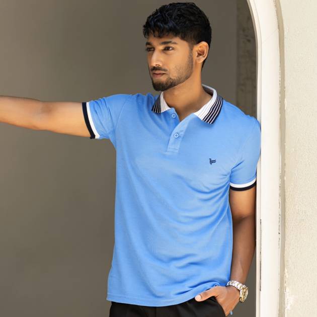 Stripped Polo - Sky Blue
